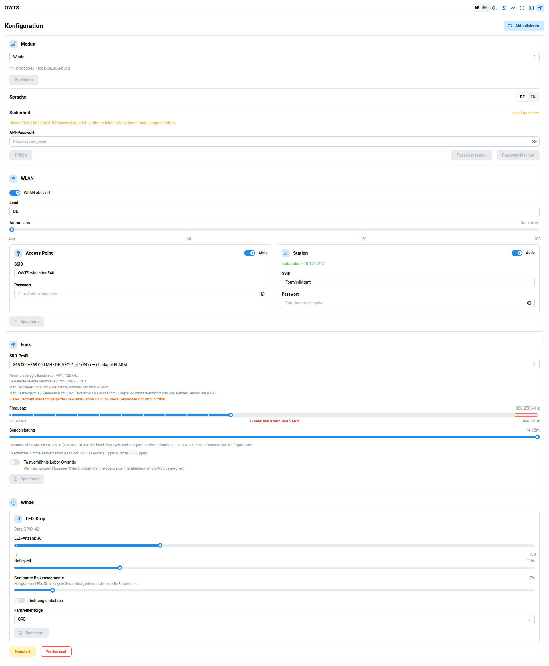 OWTS frontend – Config (winch)